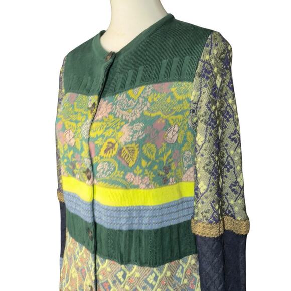 ETRO Multicolor Silk Blend Longline Embroidered Button Cardigan Sweater Small - Picture 11 of 16